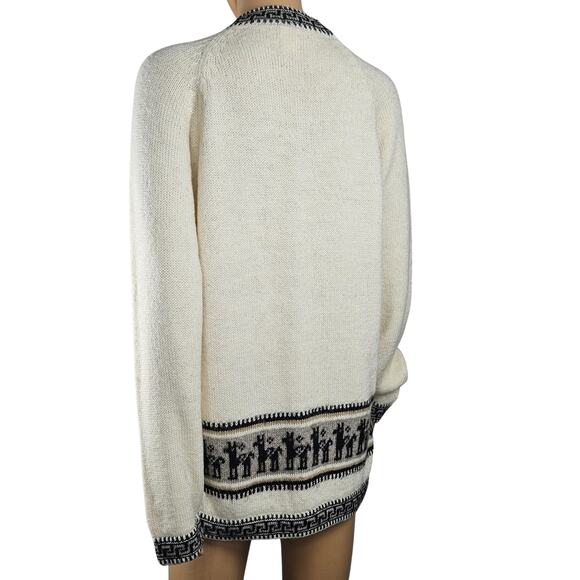 Cream PERU ALPACA Handknit Pullover Tunic Sweater Alpaca Wool Design Size Medium - Picture 8 of 9